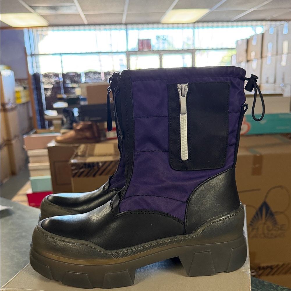 Franco Sarto Black and Purple Quilted Platform Rain Boots - Picture 3 of 4